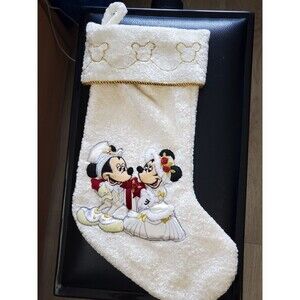Disney Cream Fleece Victorian Mickey & Minnie Mouse 18” Christmas Stocking